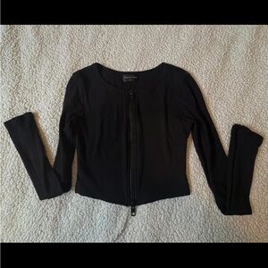 White Fox Black Ribbed Long Sleeve Zip-Up